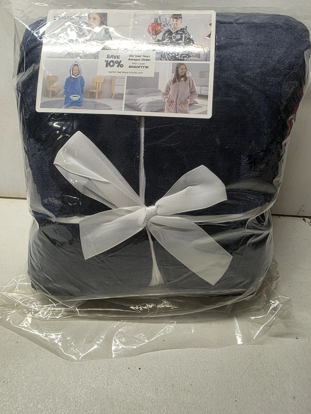 The Big Softy Oversized Wearable Blanket Hoodie Navy Blue Sherpa NEW